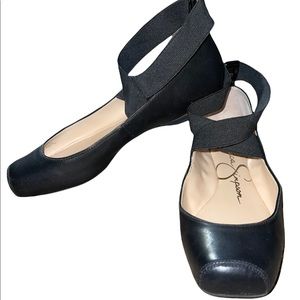 Women’s Jessica Simpson Mandalaye Black Leather Ballet Flats Size 8